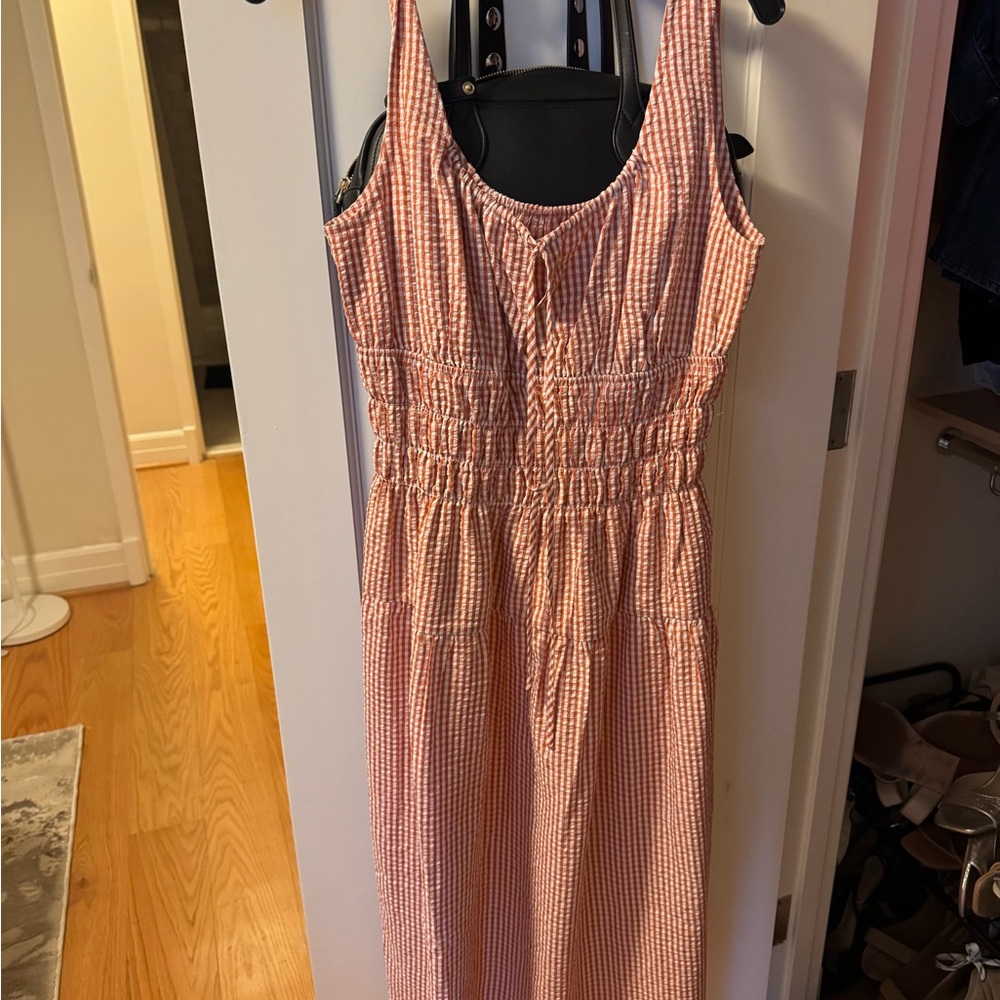 Wayf Red and White Checkered Midi Dress